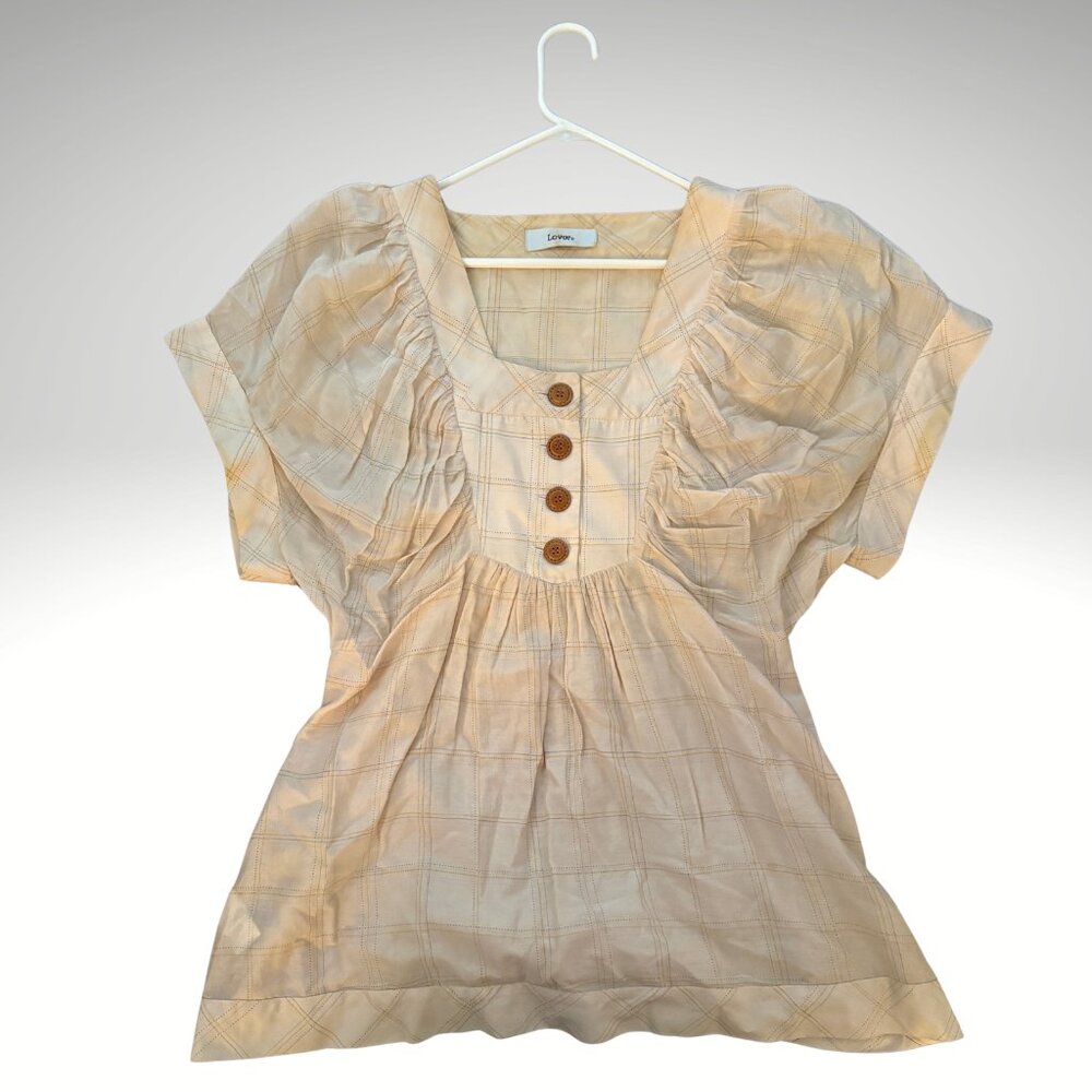 LOVER THE LABEL | Plaid Pleat Tunic Top | Ruched Square Neck | RARE Aussie Label
